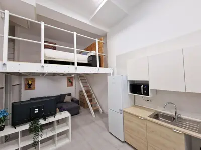 Una cocina o zona de cocina en Seco calle, precisos Loft super equipado cerca de metro Pacífico
