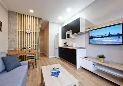 Una televisión o centro de entretenimiento en Apartamentos Manzanares 'Madrid Rio'