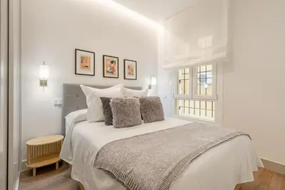 Cama o camas de una habitación en Charming 1-Bed Apartment in Chamberí Madrid