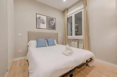 Cama o camas de una habitación en Acogedor Apt 3 habitaciones y terraza en el Centro de Madrid