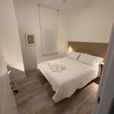 Cama o camas de una habitación en Apartamentos Moncloa