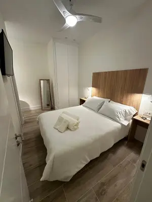 Cama o camas de una habitación en Apartamentos Moncloa