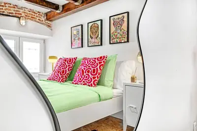 Cama o camas de una habitación en Aesthetic Apt, 15min Gran Vía, Sol, Theme park