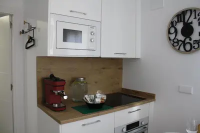 Una cocina o zona de cocina en APARTAHOTEL MADRID URBAN SUITES - EDIFICIO EXCLUSIVO- 7 Apartments Boutique Full Equiped