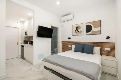 Cama o camas de una habitación en Fantastic studio in Madrid LEY3