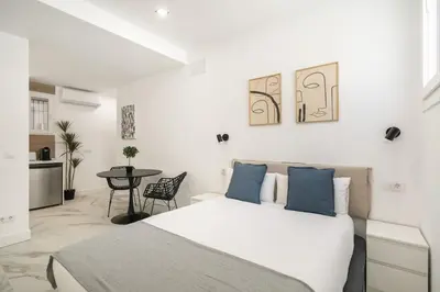 Cama o camas de una habitación en Cozy studio in Madrid LEY4