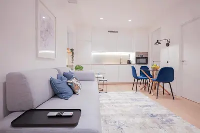 Zona de estar de Delightful 2BR Flat in Chic Chueca
