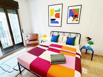 Cama o camas de una habitación en Vintage style apt in Madrid centro