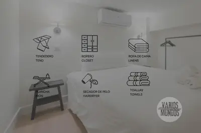 Cama o camas de una habitación en Nuevo y Céntrico Apt 7px en plena Plaza del Carmen E2