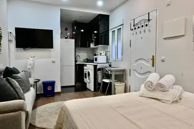 Cama o camas de una habitación en For Yoy Rentals hermoso apartamento tipo Estudio en Madrid Temporal SFL50
