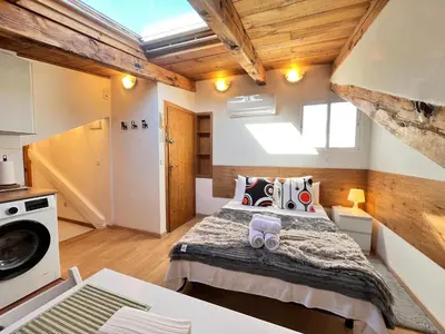 Cama o camas de una habitación en Acogedor Espoz Madrid Temporal