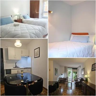 Cama o camas de una habitación en Stylish 2-Bedroom Apartment with Terrace in Central Madrid, WiFi & Metro Nearby