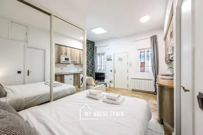 Cama o camas de una habitación en MyHouseSpain - Acogedor estudio en Madrid