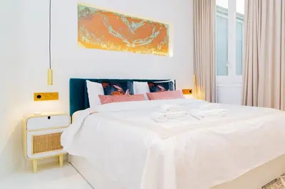 Cama o camas de una habitación en Luxury Golden Apartamento a solo pasos de Gran Vía