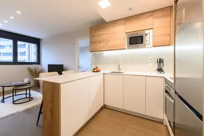 Una cocina o zona de cocina en JES214B - Piso de lujo de 1 dormitorio con hermosas vistas a la ciudad - Alquiler temporal