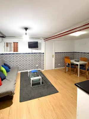 Una televisión o centro de entretenimiento en Apartamento sotano en Gran Via Madrid