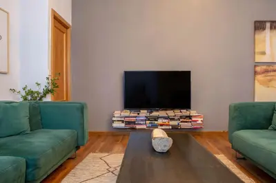 Una televisión o centro de entretenimiento en Apartamento moderno junto a la Gran Via