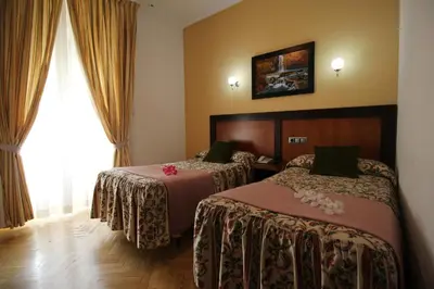Cama o camas de una habitación en Hostal Greco Gran Vía Madrid