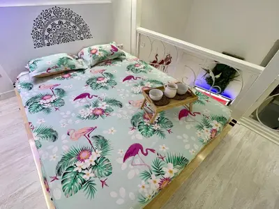 Cama o camas de una habitación en Los Flamencos, Malasaña Loft Madrid 45mq
