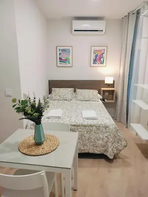 Cama o camas de una habitación en Room Gran Vía Apartments