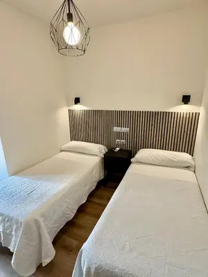 Cama o camas de una habitación en Hostal Fernández Atocha