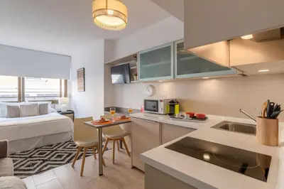 Una cocina o zona de cocina en Cozy Elegant Studio in Villanueva Madrid
