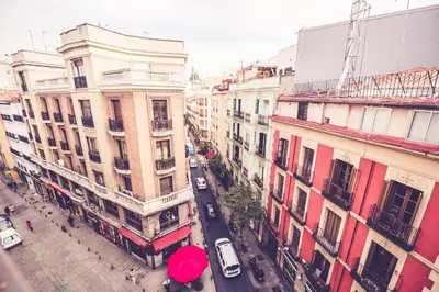 Vista general de Madrid o vista desde el hostal o pensión