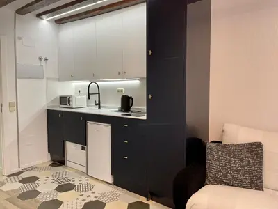Una cocina o zona de cocina en Madrid Villa Suites Aquamarina