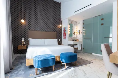 Cama o camas de una habitación en UMusic Hotel Madrid
