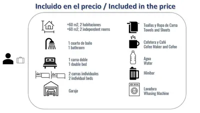 Plano de Apartamento grande, 2 dormitorios, garaje gratis