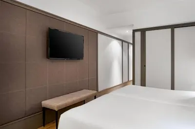 Una televisión o centro de entretenimiento en AC Hotel Avenida de América by Marriott
